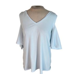 Banana Republic Cold Shoulder Knit Top Shirt Blue XL.  B36